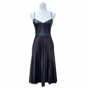 NWT Zara Combined Faux Leather Pleated Midi Dress